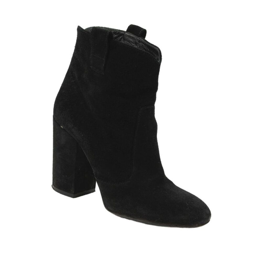 The Shoe Box Womens Slip On Block Heel Round Toe Booties Black Suede Size 39